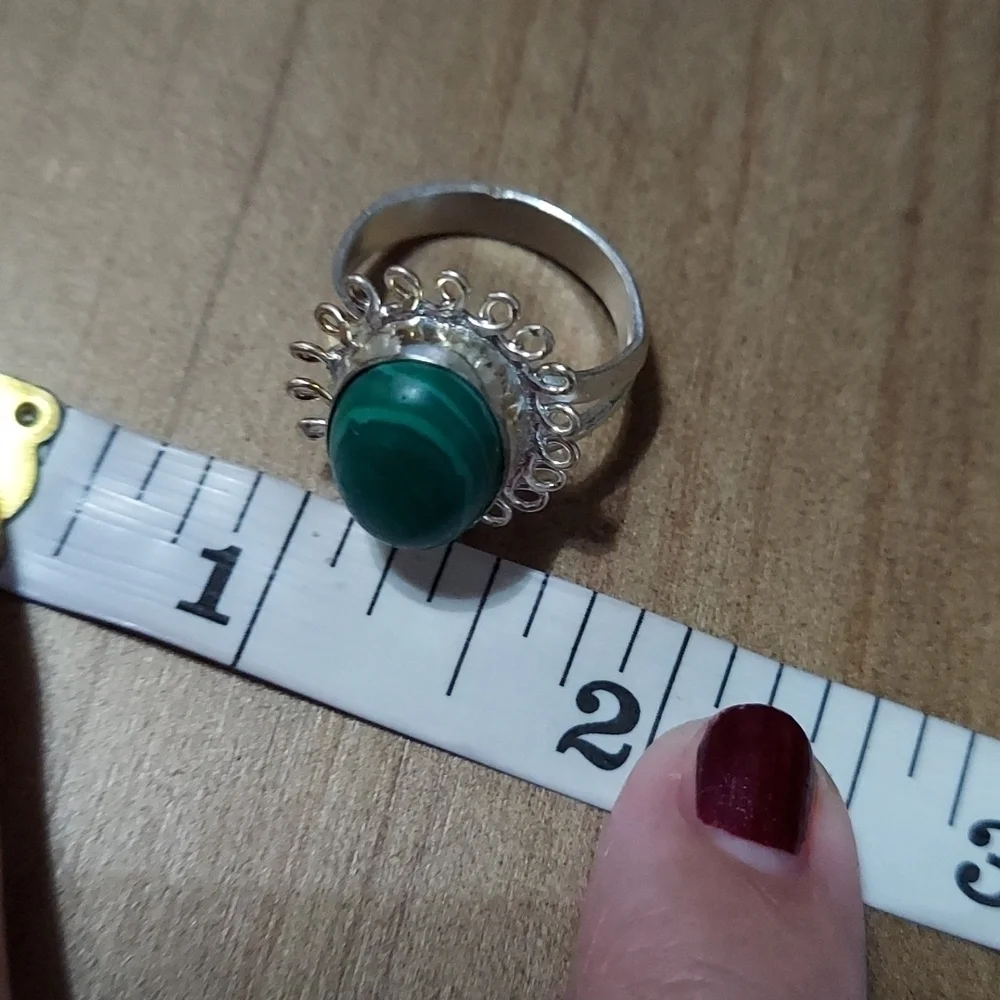 Malachite Sterling Silver Ring Size 8
